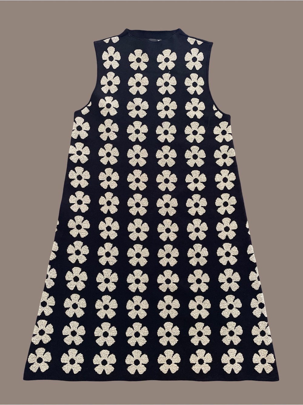 Black and Gold Floral Knit A-Line Dress